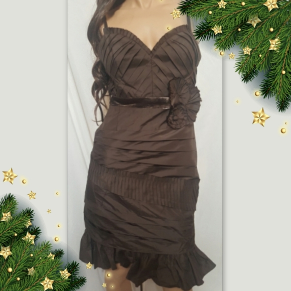 BCBGMAXAZRIA SILK TAFFETA MAHOGANY DRESS - Picture 2 of 9